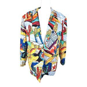 Vintage CAROL HORN Workshop Silk Desert Cactus Oversized Slouch Blazer Jacket